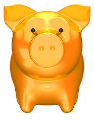 Image showing Golden piggy bank front view isolated 