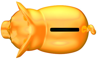 Image showing Golden piggy bank top view isolated