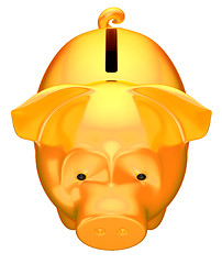 Image showing Golden piggy bank front top view