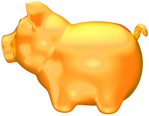 Image showing Golden piggy bank side view isolated