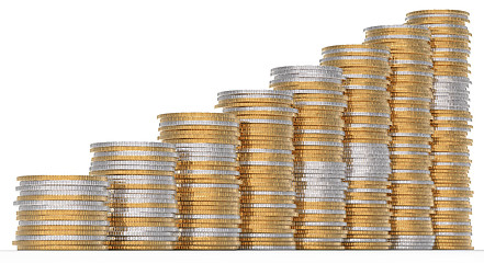 Image showing Growth: golden and silver coins stacks