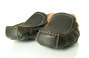 Image showing Closeup of black mens shoes moccasins