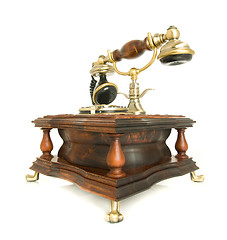 Image showing Conversation. Side view of antique telephone