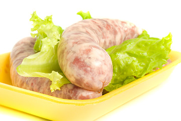 Image showing Closeup of one Uncooked Sausage