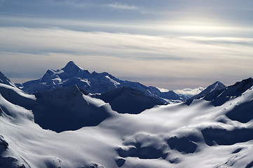 Image showing Caucasus Mountains. View from Elbrus in evening.