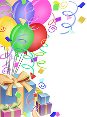 Image showing Balloons with Confetti and Presents for Birthday Party