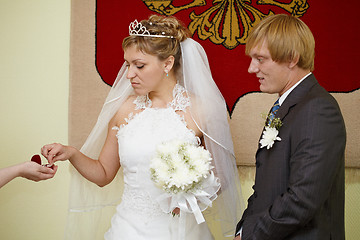 Image showing Moment of wearing of wedding rings