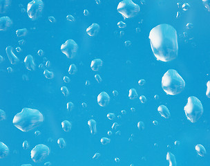 Image showing Surface with large water droplets - blue background