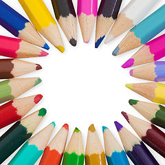 Image showing Set of colored pencils arranged in circle