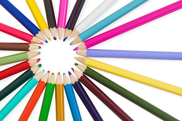 Image showing Set of colored pencils on white background