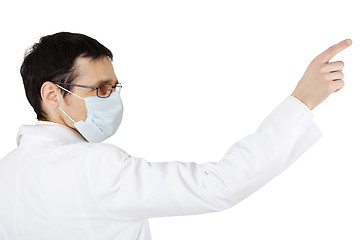 Image showing Ð’octor in medical mask points a finger