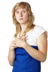 Image showing Alarmed young woman isolated on white background