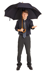 Image showing Person protected by a large umbrella