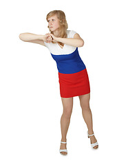 Image showing Woman strikes elbow on white background