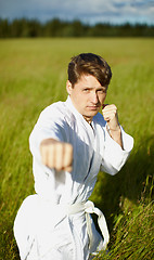 Image showing Young karateka on nature