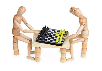 Image showing Toy people play chess