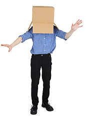 Image showing Funny man with box on head