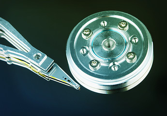 Image showing Spindle and magnetic head of hard disk