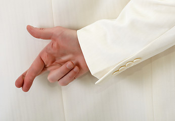 Image showing Fingers crossed behind back - white suit