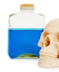 Image showing Still life - bottle of poison and human skull