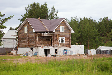 Image showing Building of wooden rural house