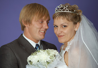 Image showing Bride and groom on purple background