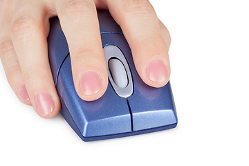 Image showing Hand holds computer mouse close up