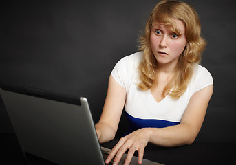Image showing Woman scares content of Internet sites