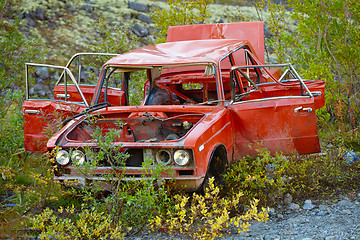 Image showing Broken in accident, half-rotten old car