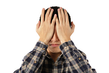 Image showing young man cover his eyes