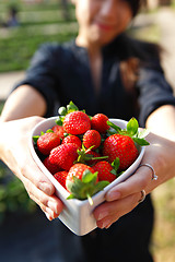 Image showing strawberries in heart shape bowl