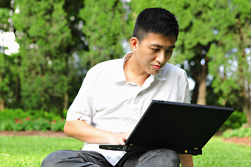 Image showing man use laptop in park