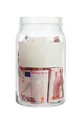 Image showing Euro currency in a jar