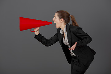 Image showing Woman with a megaphone