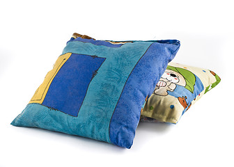 Image showing Two colorful pillows over white