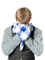 Image showing Depressed or sick man with handkerchief 