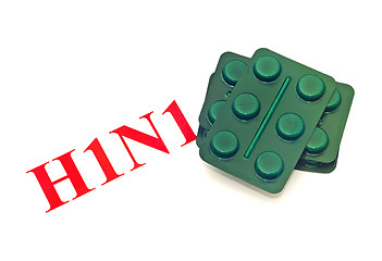 Image showing Swine FLU H1N1 - Closeup of green pills 