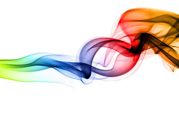 Image showing Bright colorful fume waves on white 