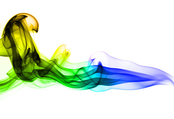Image showing Bright colorful fume abstract shapes over white