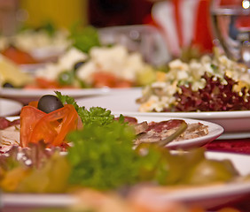 Image showing Banquet in the restaurant. Focused on one dish