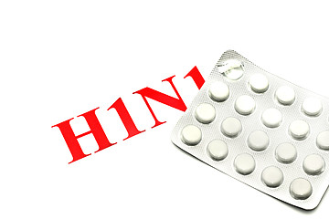 Image showing Swine FLU H1N1 - Closeup of white pills