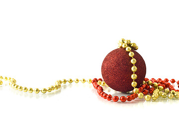 Image showing Christmas greetings - single red ball and beads 