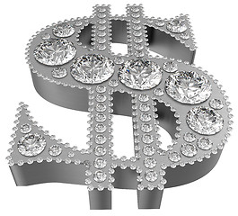 Image showing Silver 3D Dollar symbol incrusted with diamonds