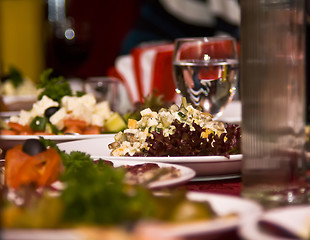 Image showing Banquet in the restaurant. Focus on one dish 