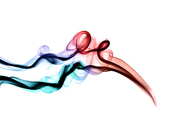 Image showing Colored abstract fume shapes over white