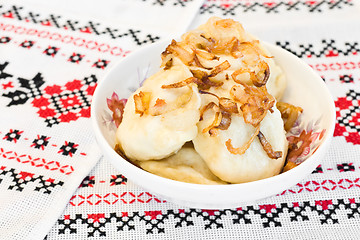 Image showing Ukrainian cuisine - vareniki with fried onion