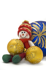 Image showing Cute Christmas toy with three colorful New Year Balls