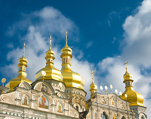 Image showing Orthodox church and blue sky with clouds