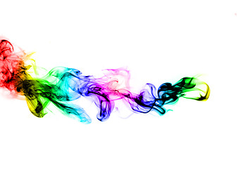 Image showing Colorful fume abstract shape over white