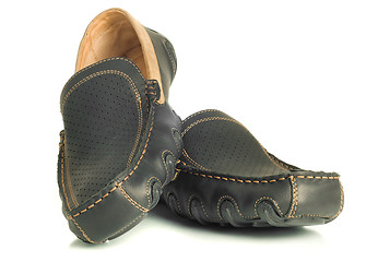 Image showing Modern footwear Black mens shoes moccasins